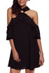 Sexy Black Adorable Sexy O Ring Detail Ruffle Dress